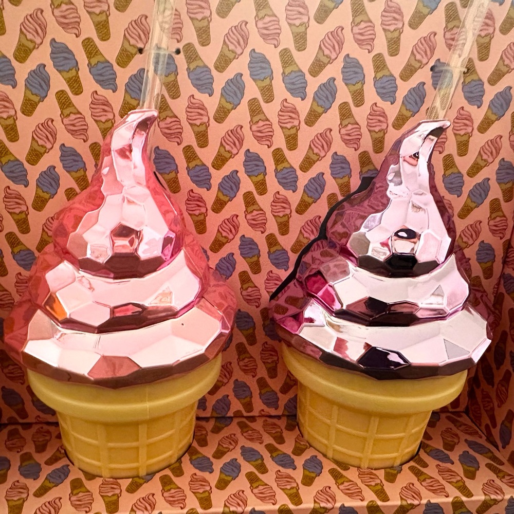 Set of 2 Pink Ice Cream Cone Sipper Cups with Straws - Picture 2 of 2